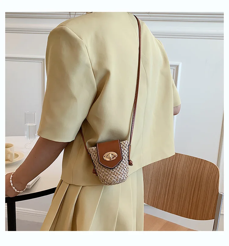 Summer 2023 New Fashion Linen Cotton Mini Shoulder Messenger Bag Women Straw Beach Bag and Purse