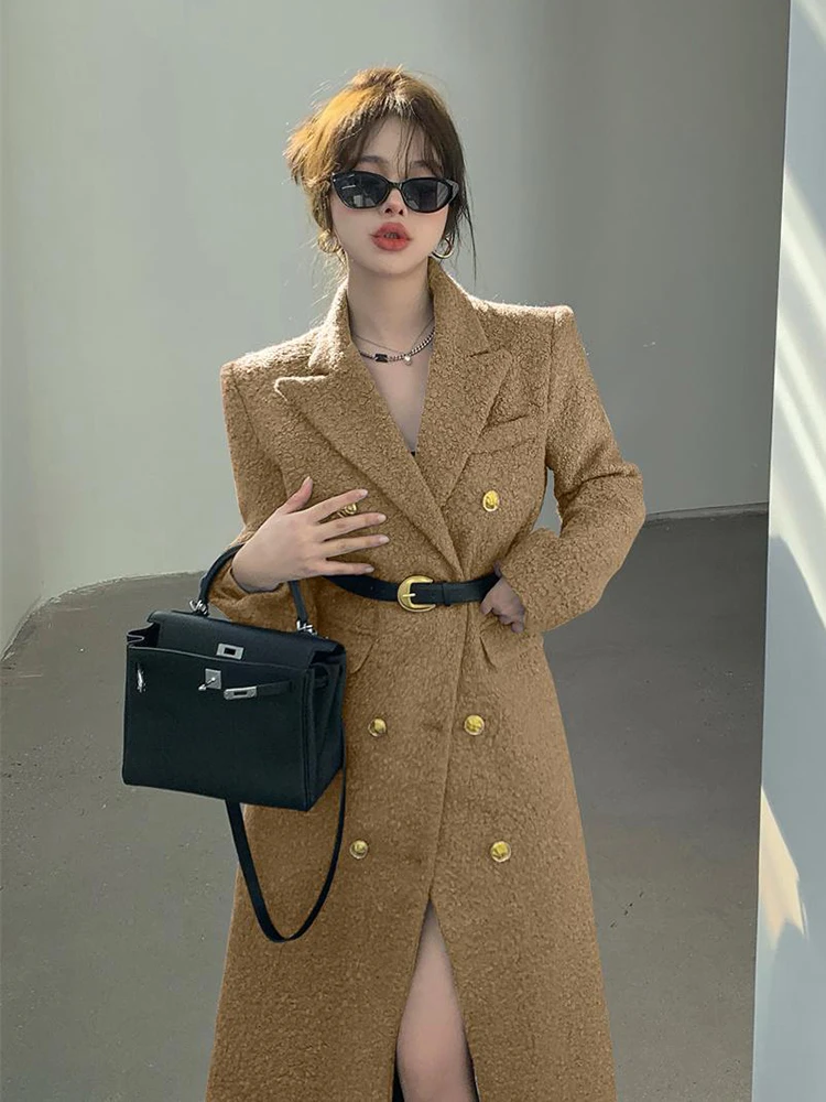 2024 Korean Fashion Autumn New Women Jacket Long Wool Coat Women Elegant Suit High Sense Elegant Coats Woolen Outerwear