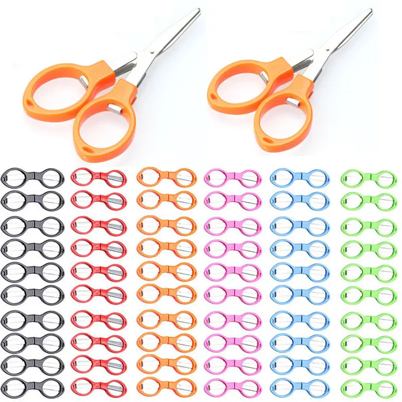 

60Pcs Folding Scissors Plastic Handle Stainless Steel Student Classroom Learning Tools Mini School Supplies Micro Scissor