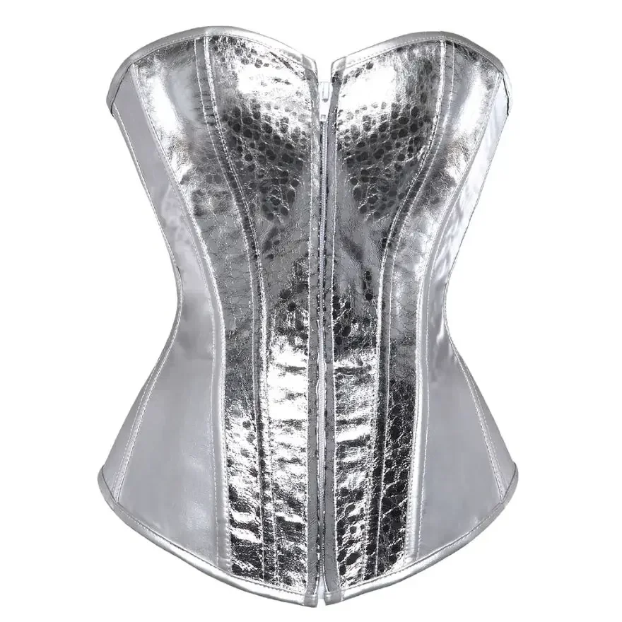 

Vintage Sequin Gold Silver Corset Tops for Women Gothic Faux Leather Overbust Bustier Body Shaper Steampunk Corselet