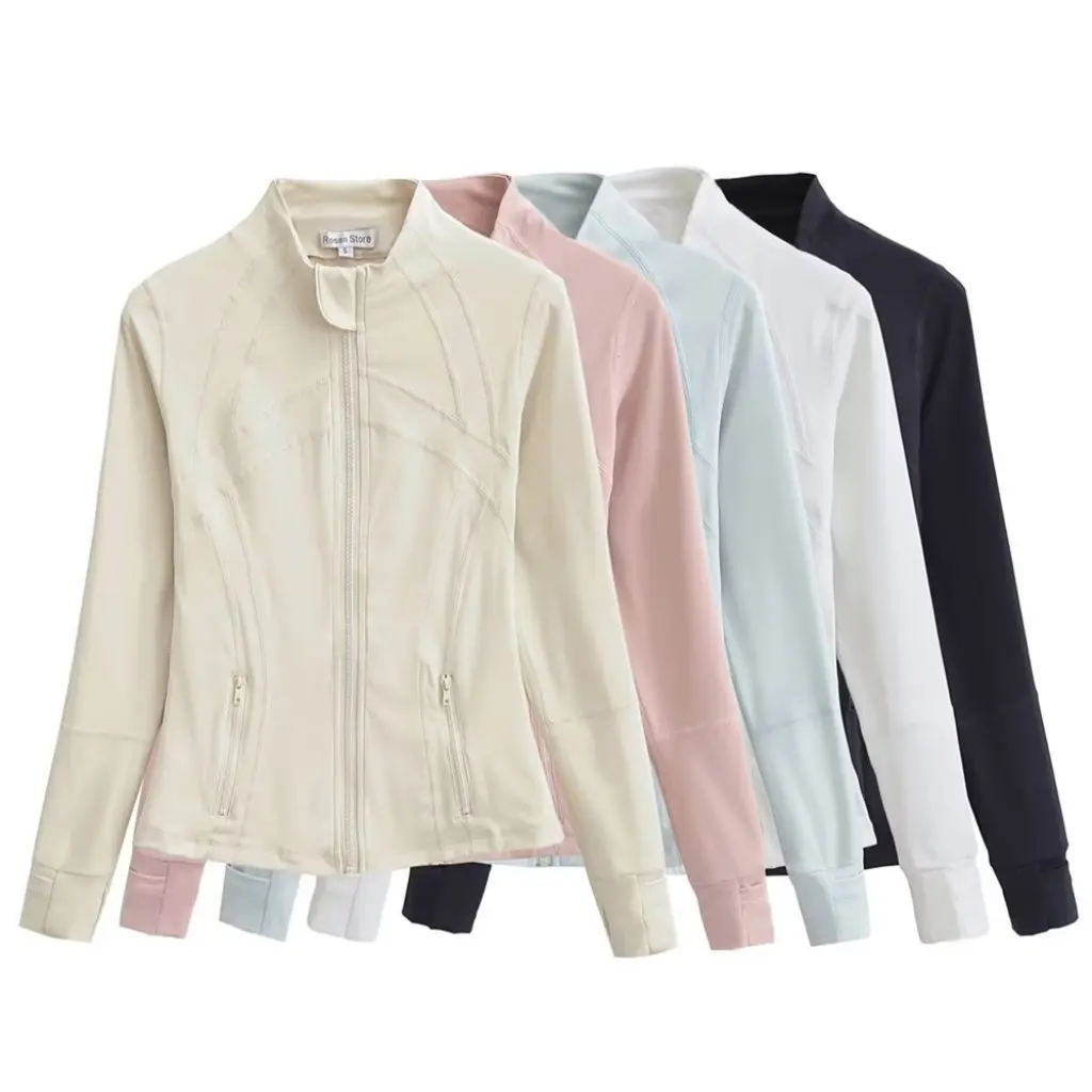 

YPFF Women's Long-Sleeved Sports Top Slim-Fit Zipper Jacket Trendy Pure Desire Style Sun Protection Yoga Clothes