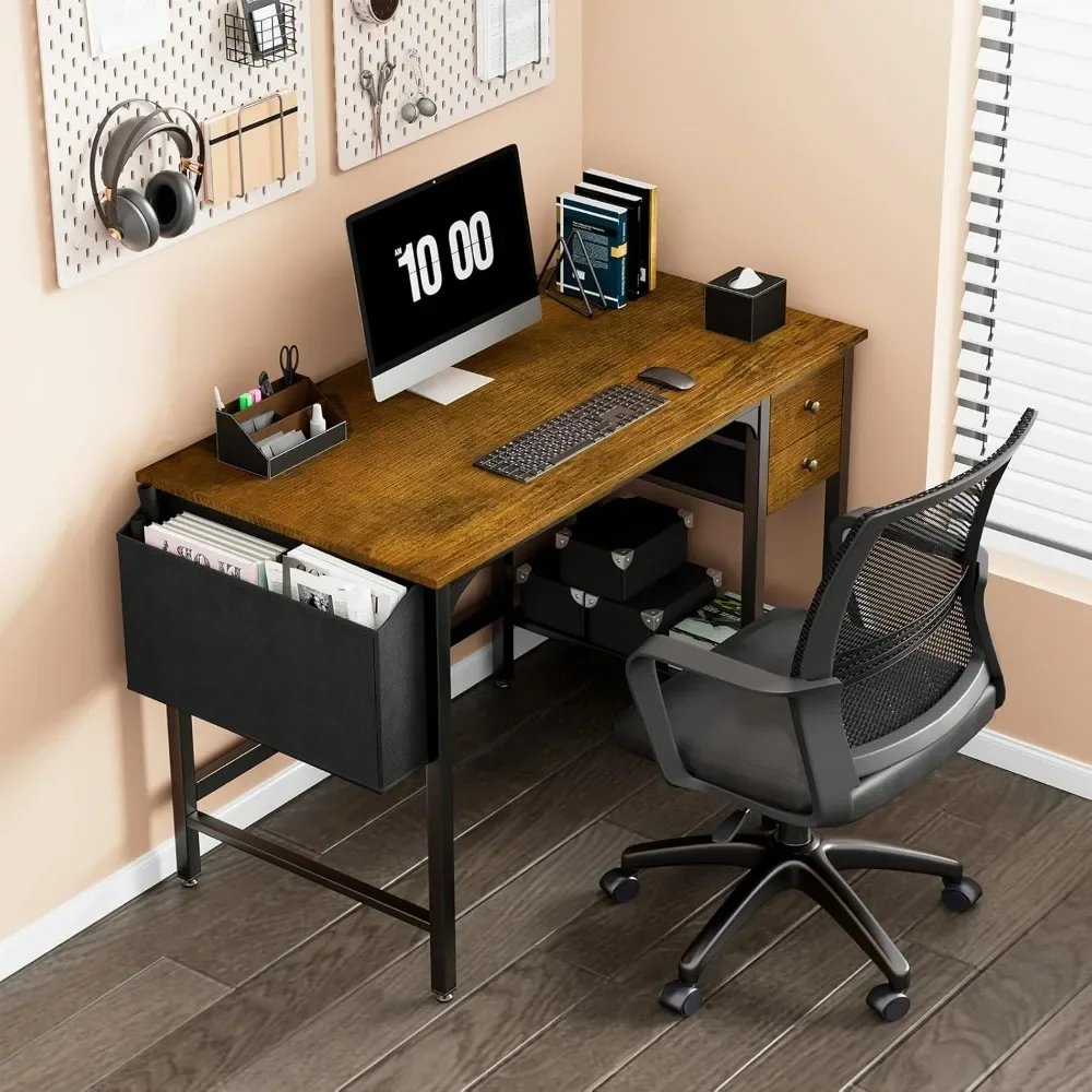 Computer Desk with Drawers - 40 Inch Work Small Desk for Bedroom Home Office, Simple Study Writing Table PC Desks