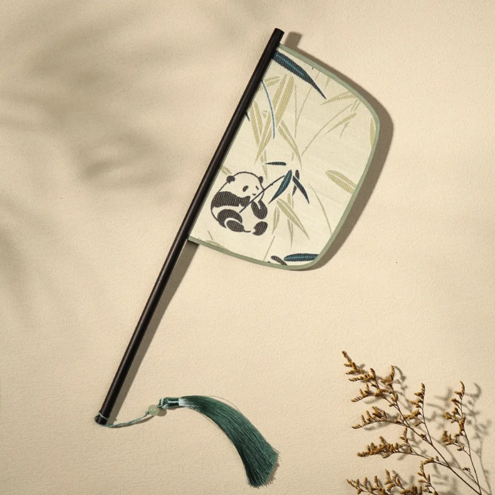 Classical Chinese Style Fan Exquisite Long Handle Hand Held Fans Elegant Ginkgo Leaf Pattern Decorative Fan Photography Show