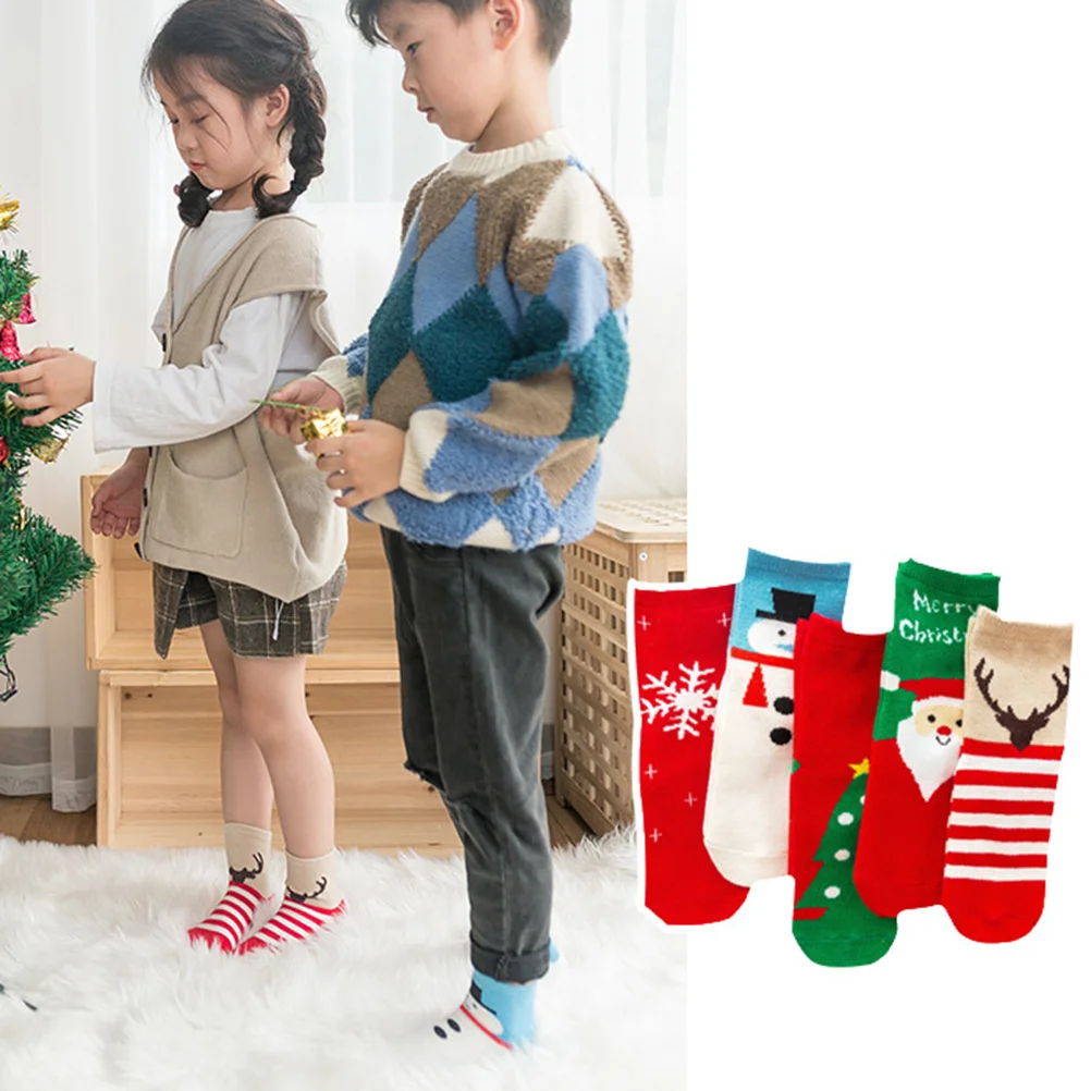 

5Pair Kids Warm Socks Christmas Cotton Stockings Soft Warm Socks Autumn Winter for Children Foot Length 20-23cm