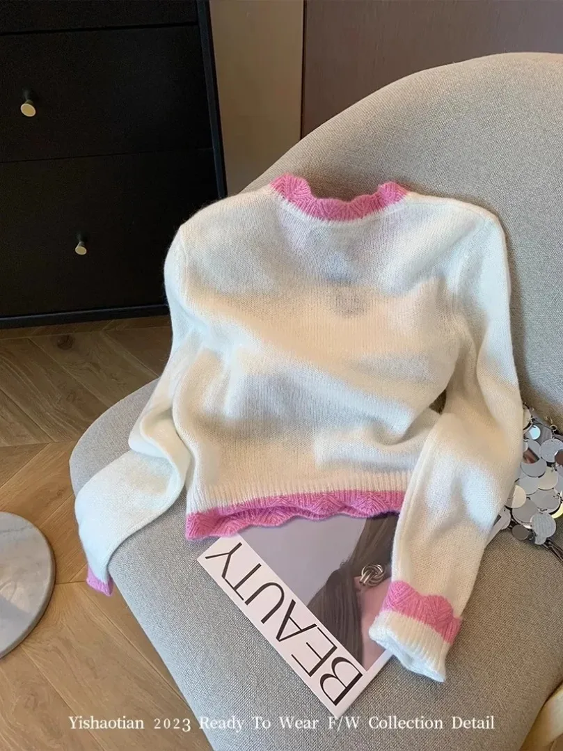 Knitting Long Sleeve Sweet Jumpers Casual Y2K Pullovers Winter Korean Fashion New Women Print Round Neck Ladies Sweater