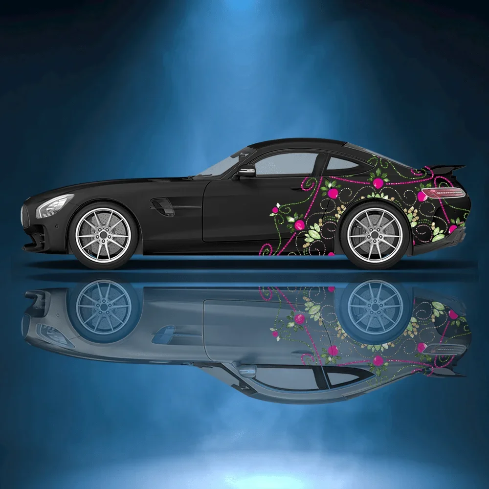 Sparkling Mando Flower Design Stickers Full Body Stickers Decorative Scratch Protection Auto Accessories Waterproof Vinyl Wraps