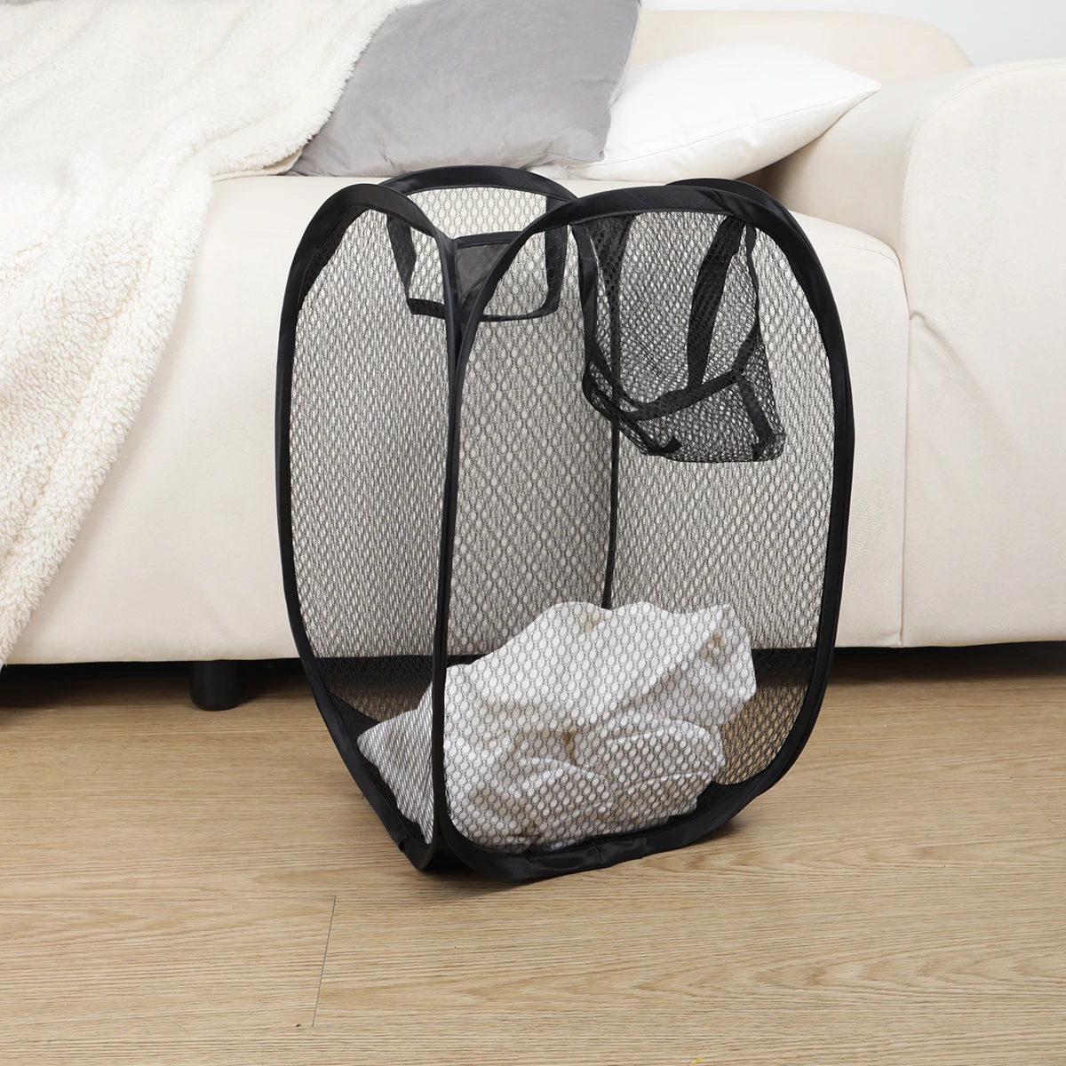 Panier à linge pliant, organisateur pour vêtements sales, salle de bain, sac de rangement en maille, panier mural suspendu pour la maison, seau à cadre