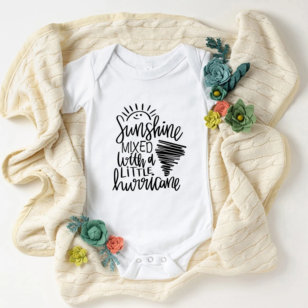 Sunshine Mixed With a Little Hurricane Fun Baby Bodysuits 2023 Summer Street Casual Toddler Jumpsuits 0-24 Month Boy Girl Onesie