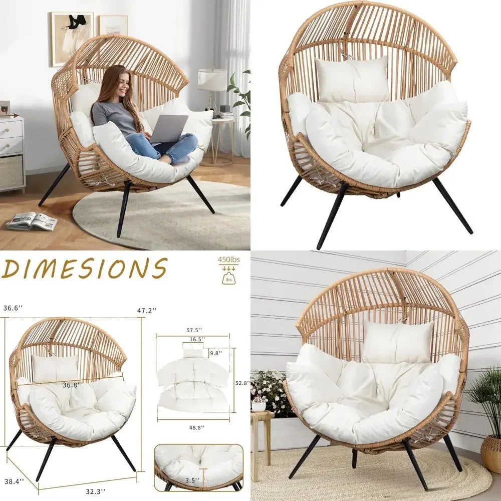 

Плетеное кресло-яйцо для улицы, ротанговое кресло для патио с подушкой, увеличенное кресло-кокон для отдыха на открытом воздухе с подушкой, кресло-яйцо.