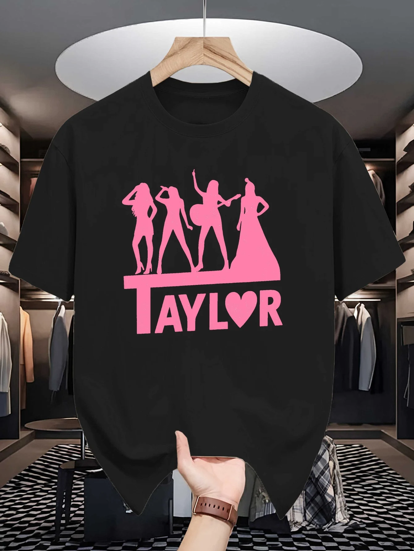 Singer Stage Silhouette Graphic Mens Crew Neck T Shirt Taylor Heart Letter Print Short Sleeve Casual Cotton Daily Street Tops