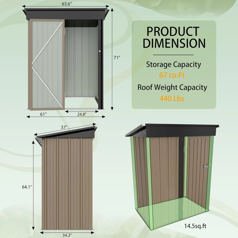 Galpão do jardim do metal com porta Lockable, vertente exterior, abrigos do armazenamento, ferramenta impermeável exterior, quintal, pátio, 5x3ft