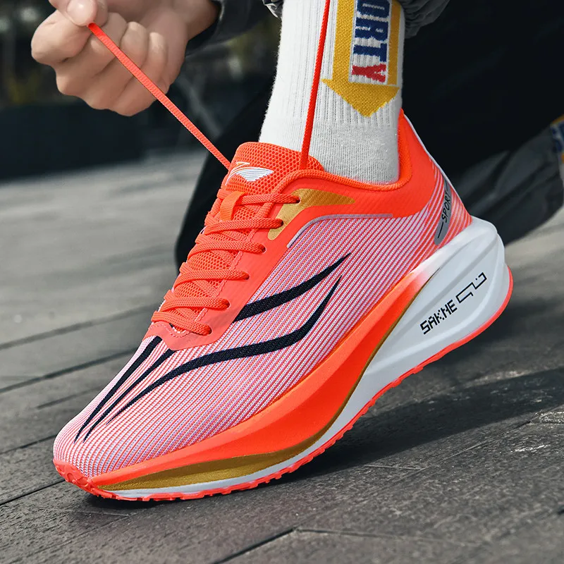 Carbon Plate Ultra-Light Shock-Absorbing Running Shoes for Male and Female Students and Teenagers Racing Wear-Resistant Non-Slip Mesh Breathable Sports Running Shoes