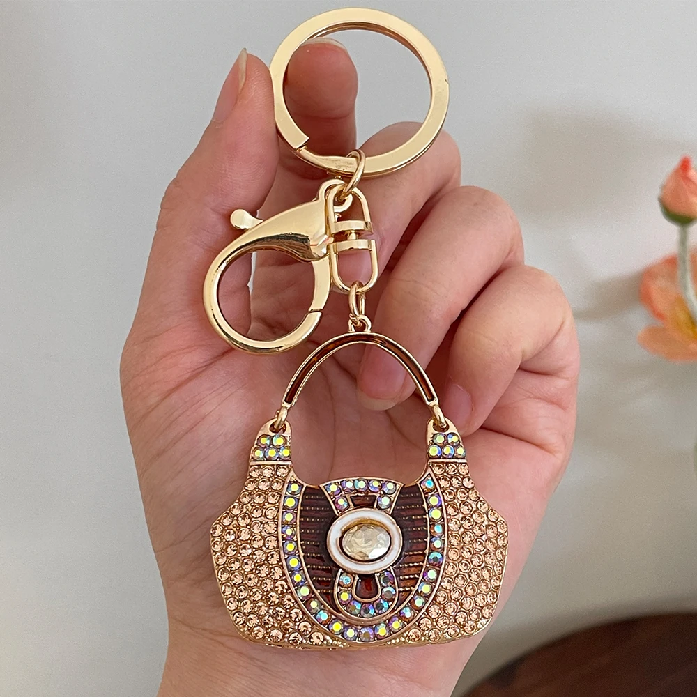 Luxury Women\'s Rhinestone Bag Key Ring Handbag Pendant Car KeyChain Souvenir 2024
