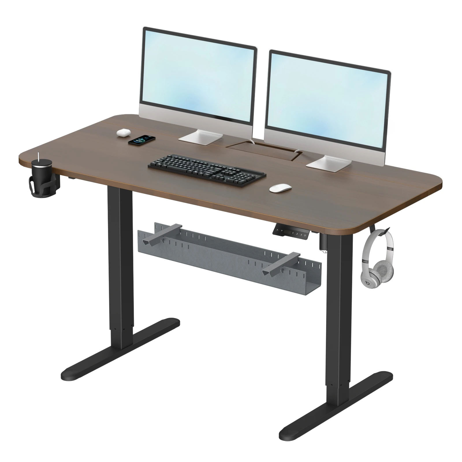55 x 24 electric height adjustable stand table with cable management tray, anti-collision, home office workstation