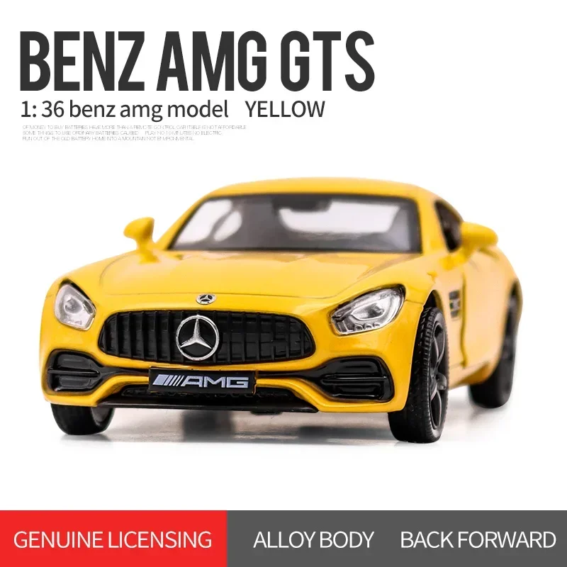 Mercedes Benz Jas GTS Diecast Car Model, Smile CarToy Vehicles, Rib Back, Alloy Metal, High Simulation, Collection Gift, 1:36