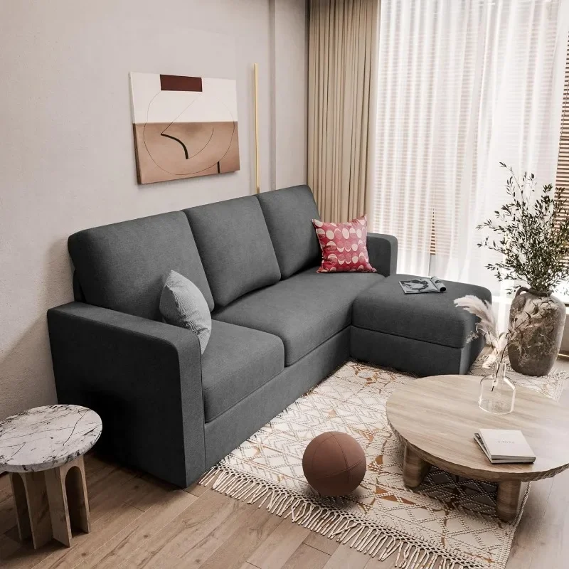 ZHENXIANG Convertible Sectional Sofa Couch, Fabric L-Shaped Sofa with 3 Seats,Removable Ottoman, Small Sofa for Small Apartments