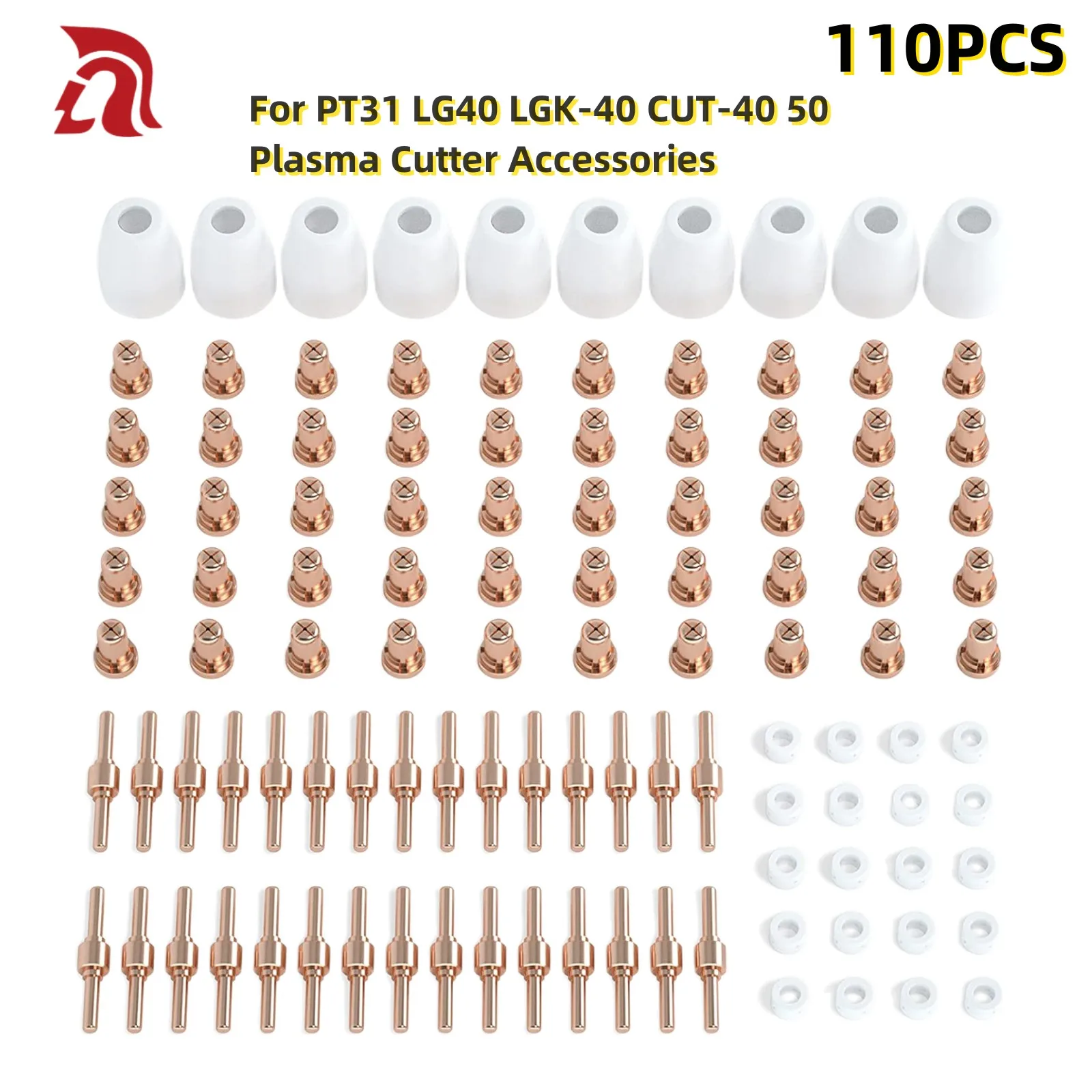 

110Pcs PT31 LG40 Plasma Cutter Electrodes Tips Cup Extended Consumables Kit For PT-31 CUT40 CUT50 HYC50D PLC50D HYC410