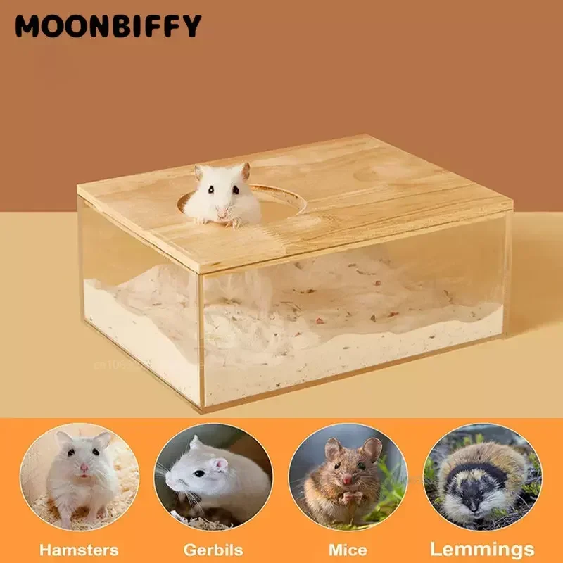 Hamster Bathroom with Cover House Sandbox Full Acrylic Transparent Urine Sand Basin Golden Bear Supplies Sand Bath Container