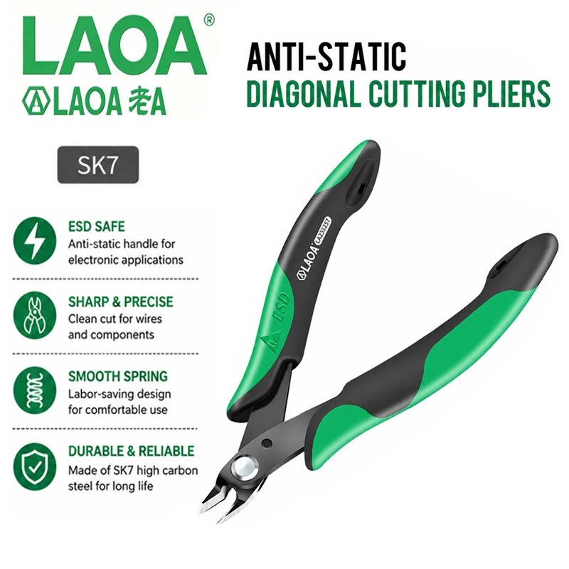 LAOA LA325257 Anti‑Static Fine Diagonal Cutters 5 Inch, Precision ESD‑Safe Pliers for Electronic Work Repair Hand Tool