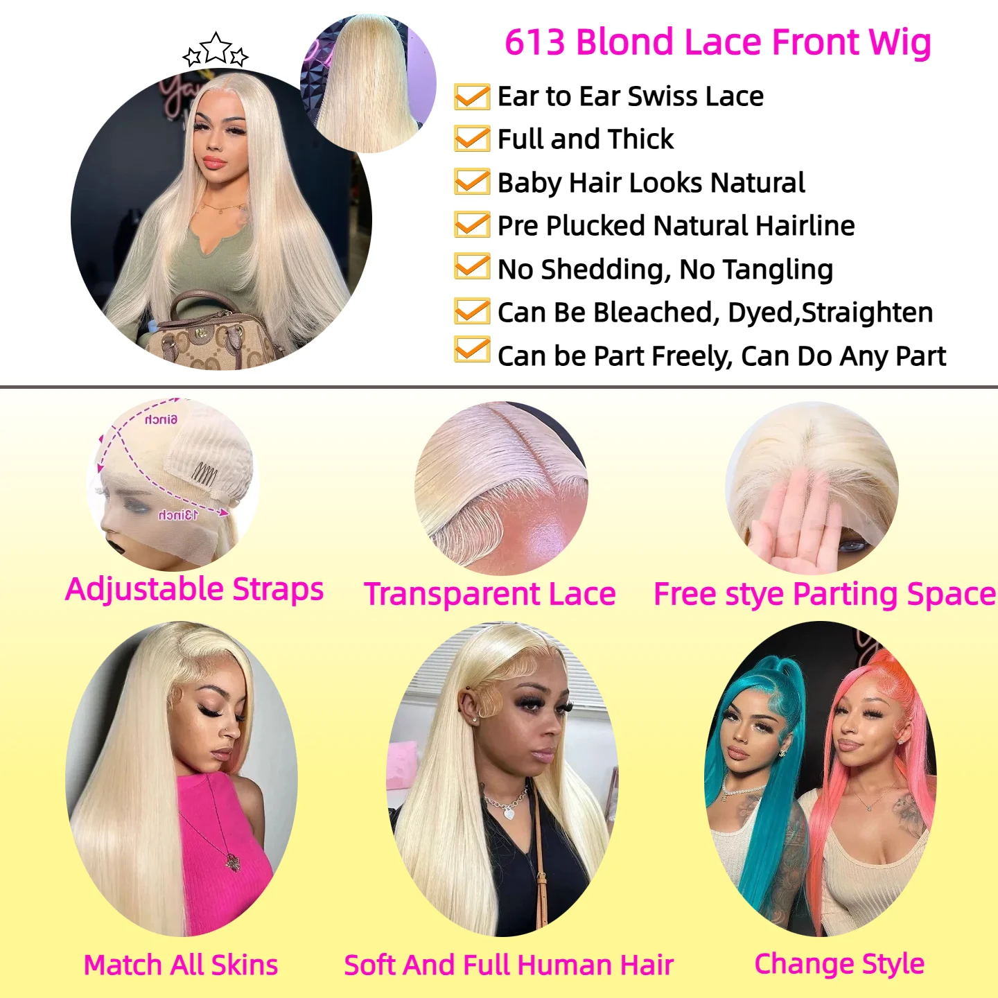 200 Density 613 Blond Straight Lace Frontal Wig 30 36 Inch Human Hair Straight 13x4 13x6 HD Transparent Lace Front Hair Wigs image 5