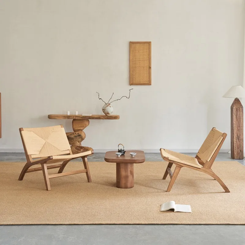 Takamei wabi sandy wind woven rattan one table and two chairs B & B hotel log coffee table creative side table coffee table tea
