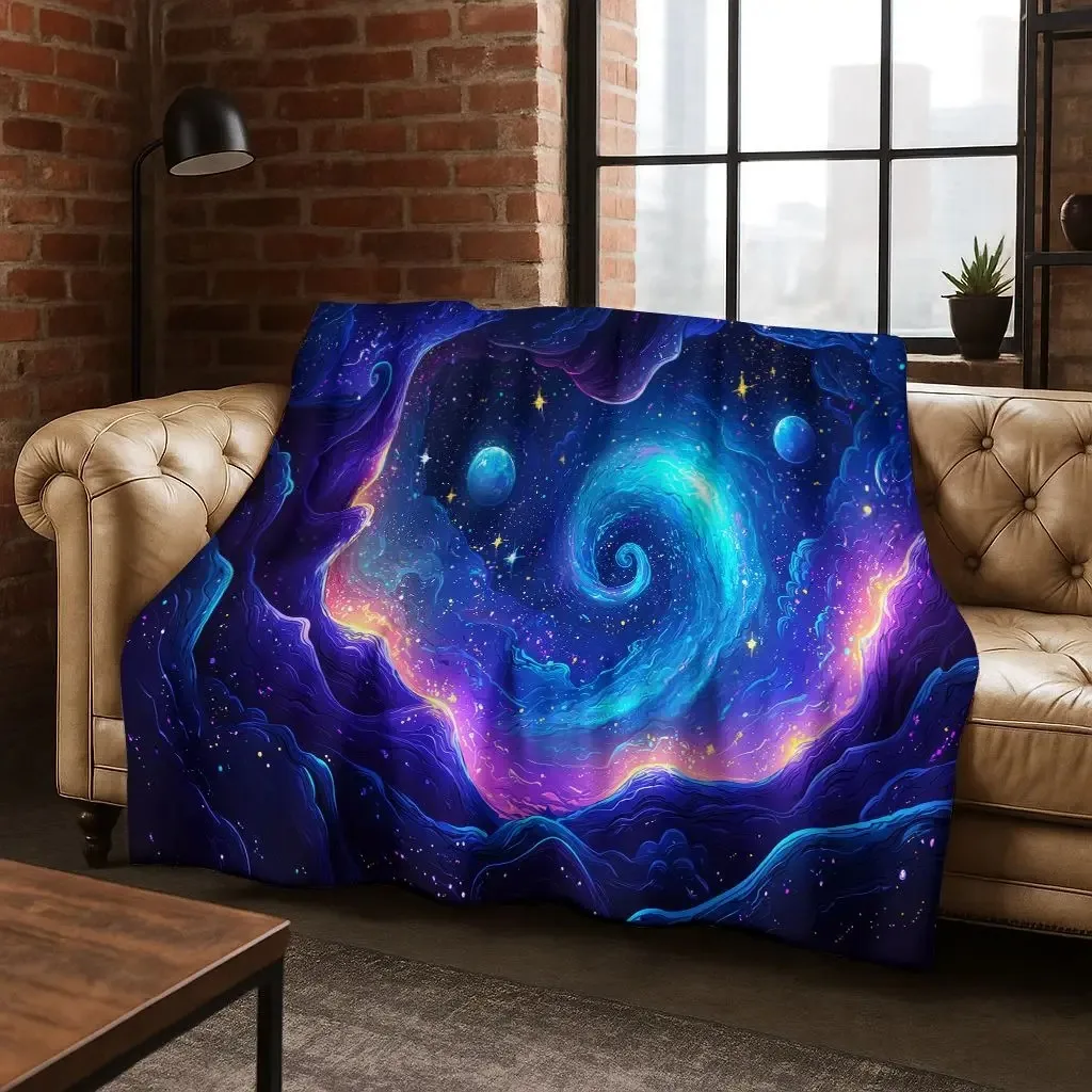 Dreamy Galaxy Universe Space Stars Black Hole Earth Flannel Blanket,Cozy Soft Throw Blanket for Home Bedroom Bed Sofa Cover Gift