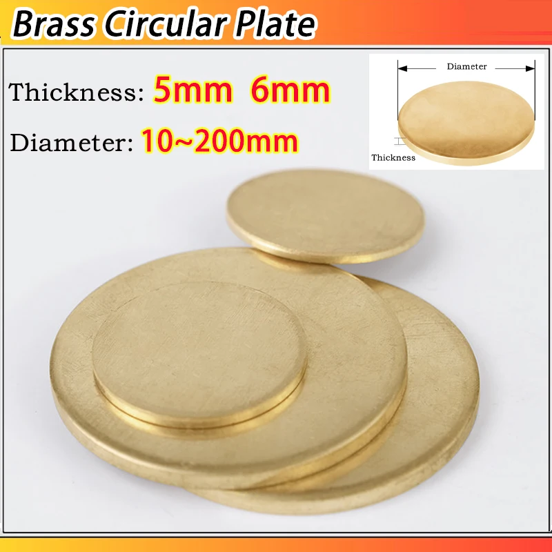 

Thickness: 5mm 6mm Diameter:10/15/20/25/30/35/40/45/50/55/60/65~200mm Brass Disc Plate H62 Brass Round Plate Gasket Parts 1~4pcs