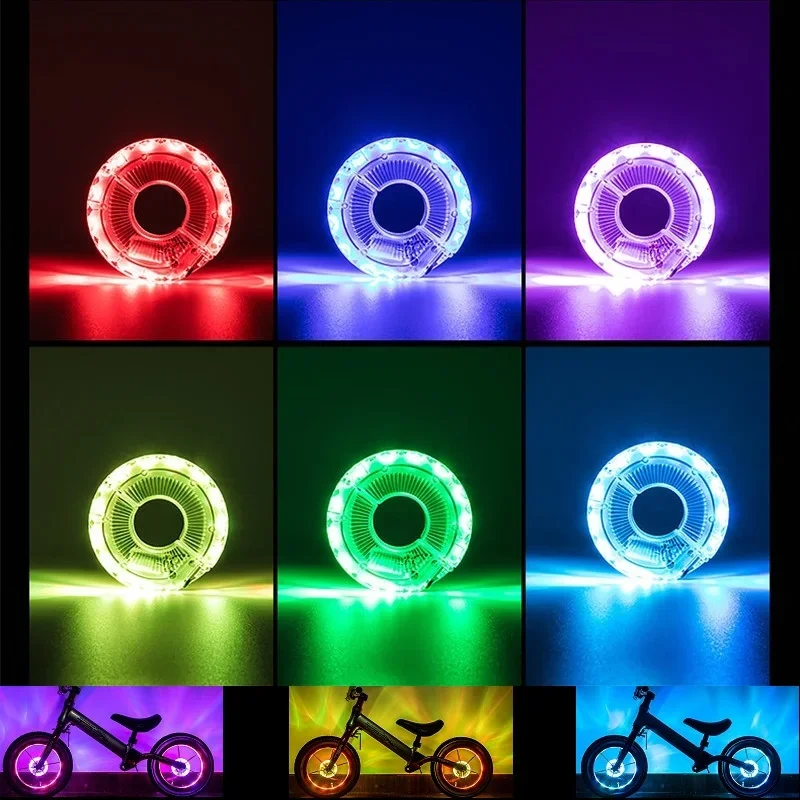 Smart LED Bicycle Wheel Light Bike Front Tail Hub Spoke One Lamp With 7 Color 18 Modes Rechargeable Kids Balance Bike Light
