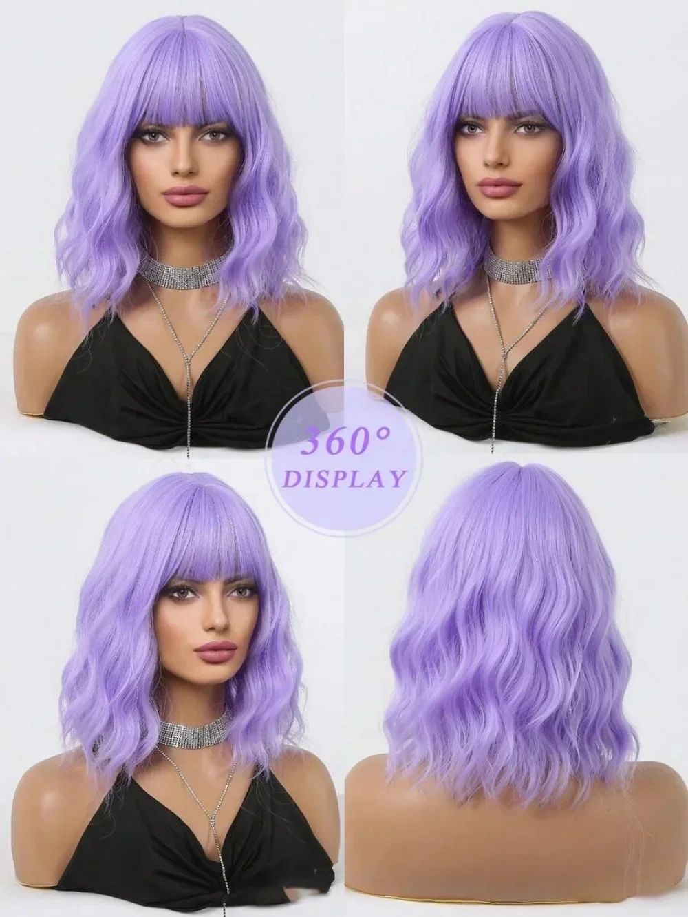 Peruca Cosplay Curta Ondulada Suave com Franja para Mulheres, Cabelo Sintético Azul, Fibra de Alta Temperatura, Festa, Novo