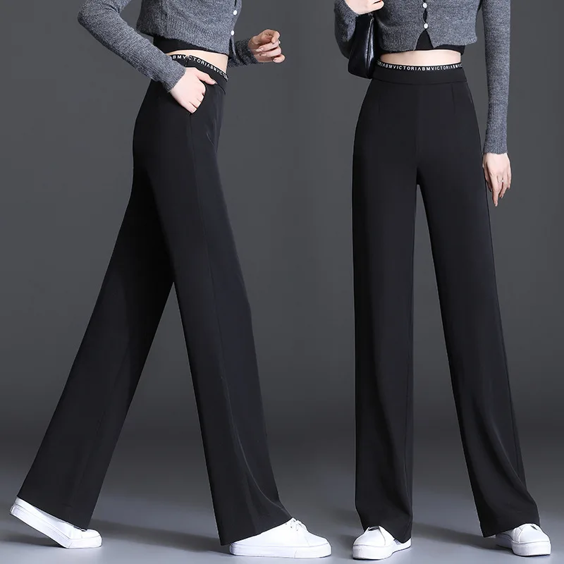 

Spring and Autumn Draped Pants Versatile High-Waisted Draped Black Trousers Straight Loose Suit Casual Pants
