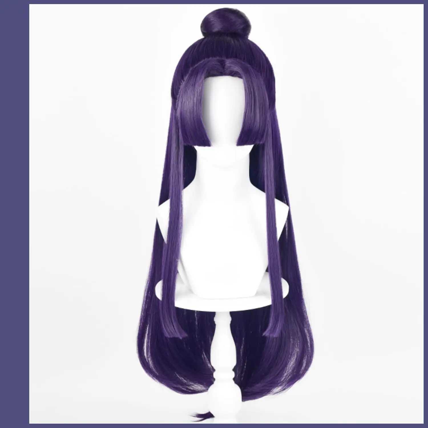 Jinshi شعر مستعار تأثيري طويل مستقيم أنيمي الأرجواني الداكن الباروكات مع الانفجارات وكعكة 33 ''الشعر الاصطناعية للجنسين أزياء الهالوين الطرف