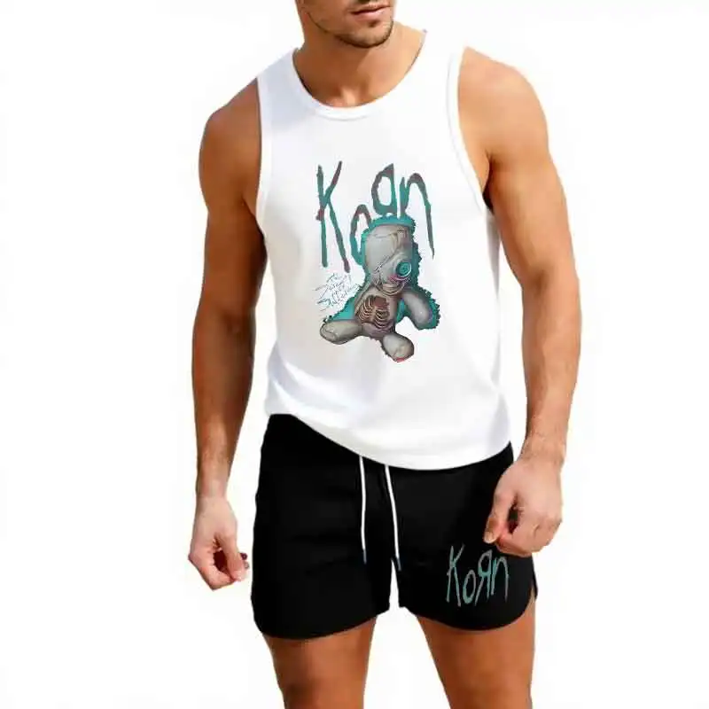 

European size Vest+Shorts 2 Pc Summer Casual Fashion Trend Set Beach Surfing Men's Suit Outdoor Breathable Jogging Sportswear