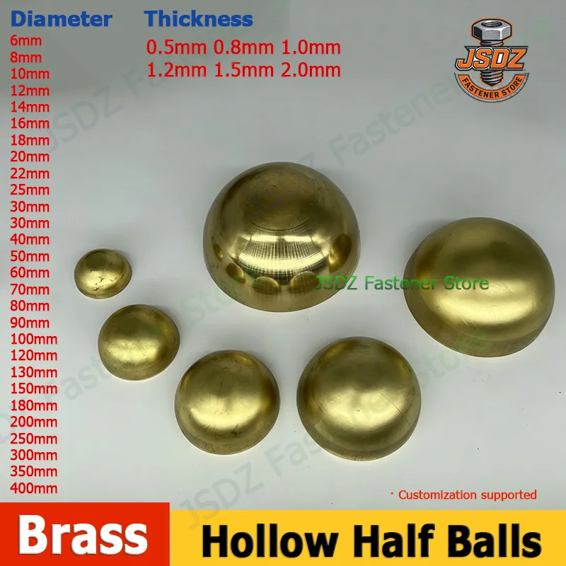 

1-10pcs OD 6-400mm Brass Hollow Hemisphere Semisphere Pure Copper Half Balls Decoration Sealing Plug Pipe Cap Heat Dissipation