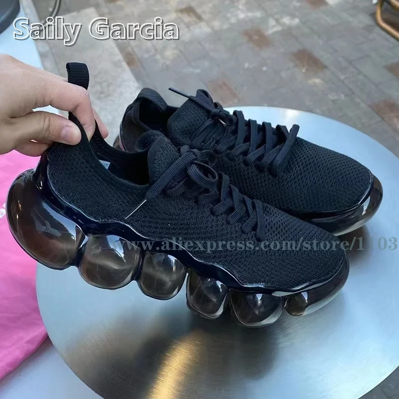 Black Mary Jane Air Mesh Air Cushion Height Increasing Sneakers Round Toe Platform All-Match Casual Shoes Shock-absorbing Shoes