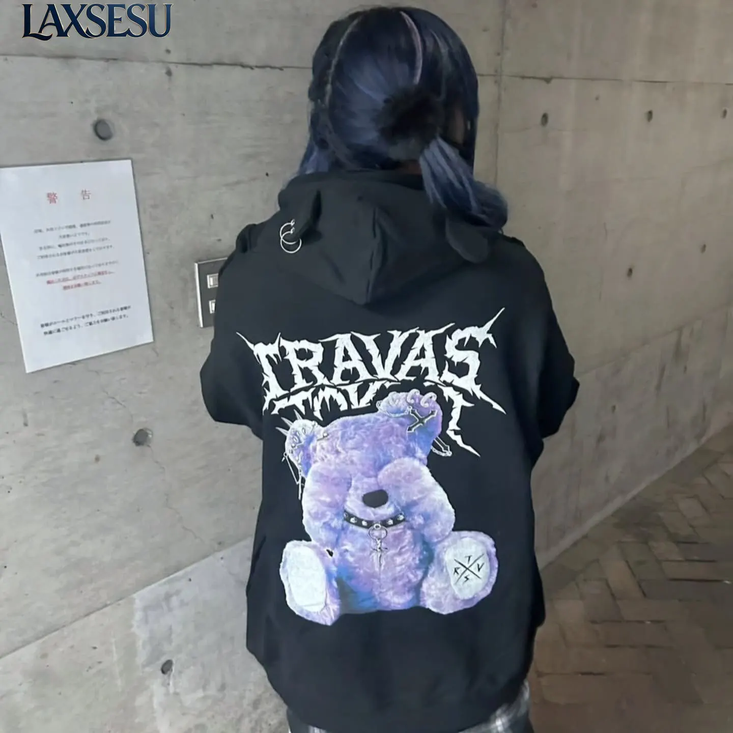 Original Design Subculture Dark Punk Loose Casual Versatile Sweatshirt with Bear Zipper Hooded Sweatshirts Jacket Y2k