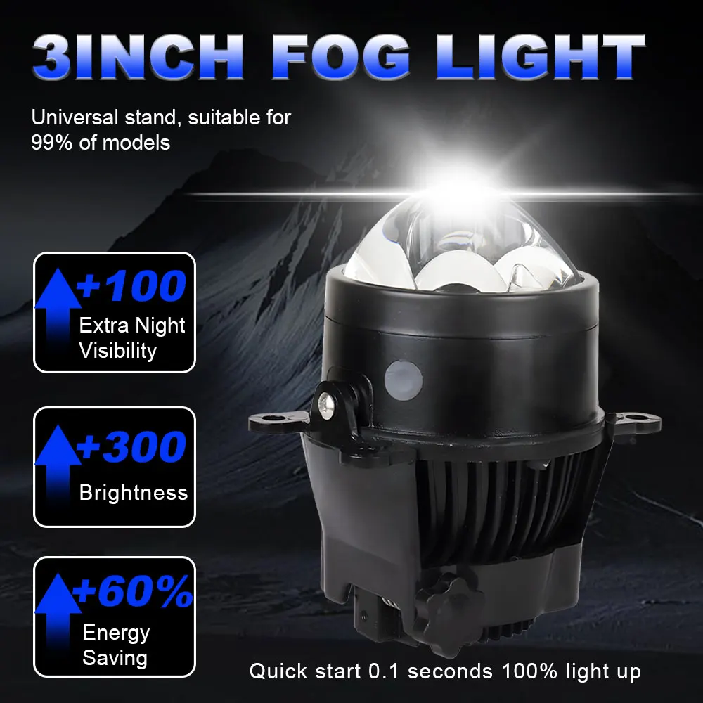 Universal 3Inch Bi-led Fog Lights H1 Hb3 H8 9005 Led Projector Laser Lens Fog Lamp Bi Lens H11 Laser Led Headlight Bulb 6000K