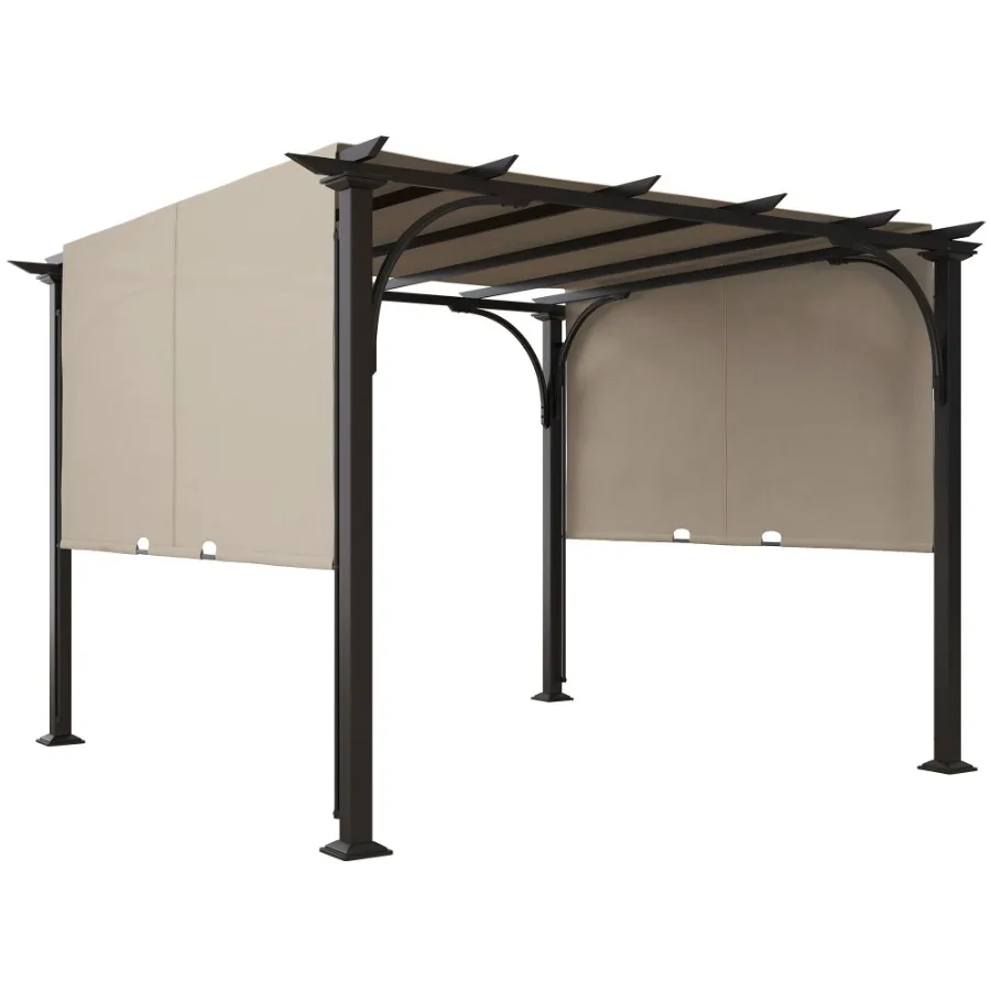 

Outsunny Steel Patio Pergola 10x10 с выдвижным навесом для заднего двора, бежевый