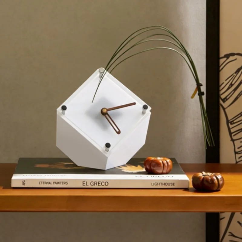 Geometric Rhombus Desk Clock Minimalist Acrylic Square Table Clock Silent Non‑ticking Pointer Clock Home Office Desktop Decor