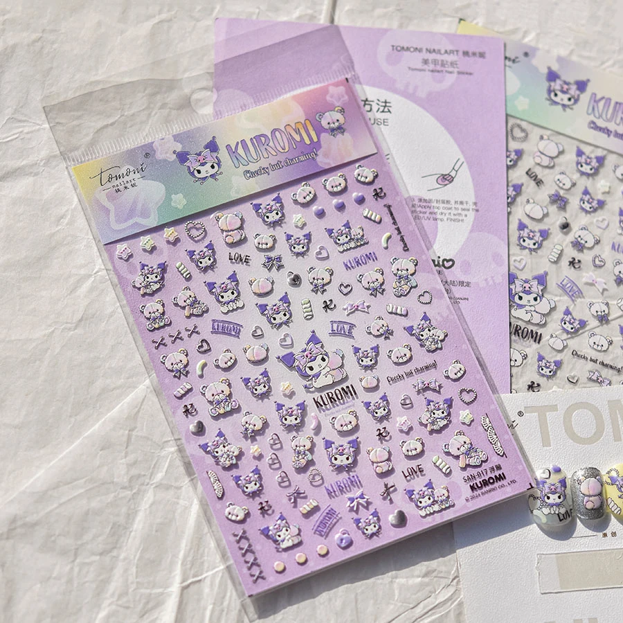 1PCS 5D Embossed Hello Kitty Kurome Nail Stickers Cinnamoroll Nail Art Accessories Sanrio Self-Adhesive Long-lasting Nail Parts