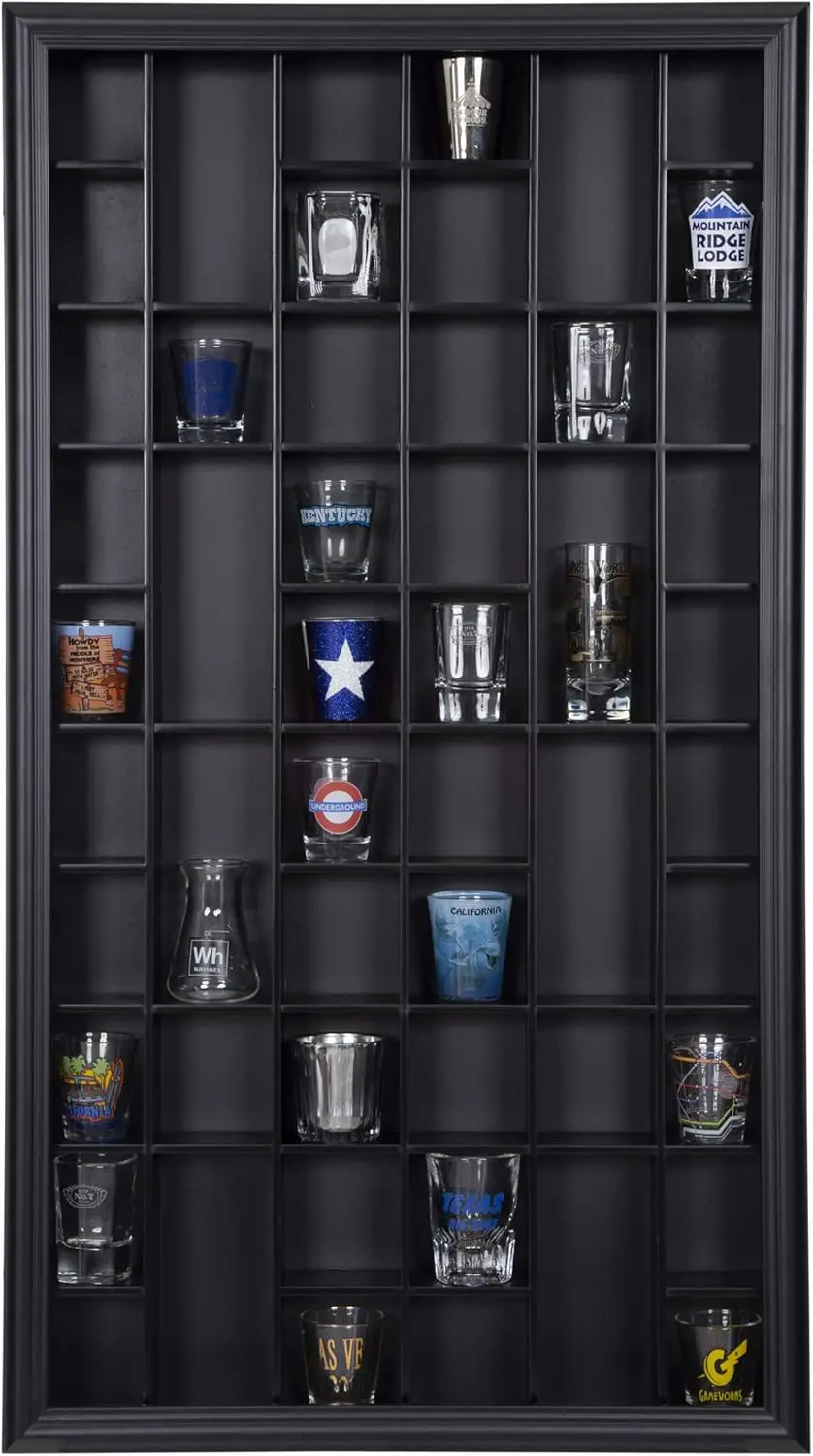 Black Wall-Mounted Curio & Shot Glass Display Case - 17