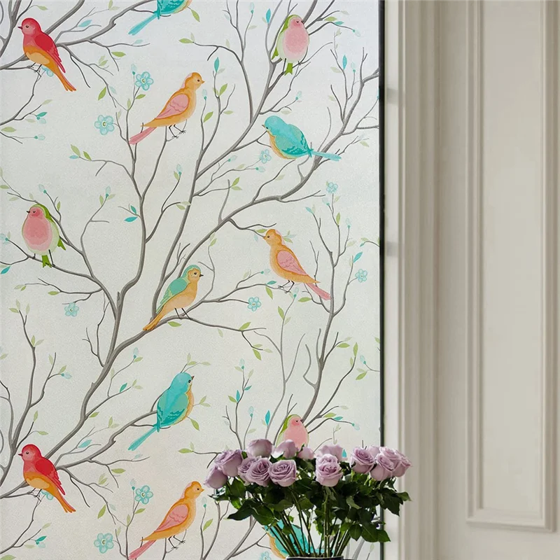 3D птица, матовая оконная пленка для конфиденциальности, витражная оконная пленка, неклейкая статическая липкая стеклянная пленка, декоративная 60 см, простая установка