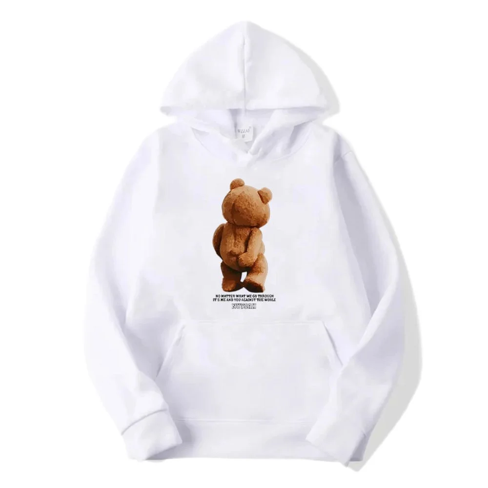 Sweatshirt with hood and print, casual wool sportswear, fashion trend brand, New 2024, Teddy Bear print