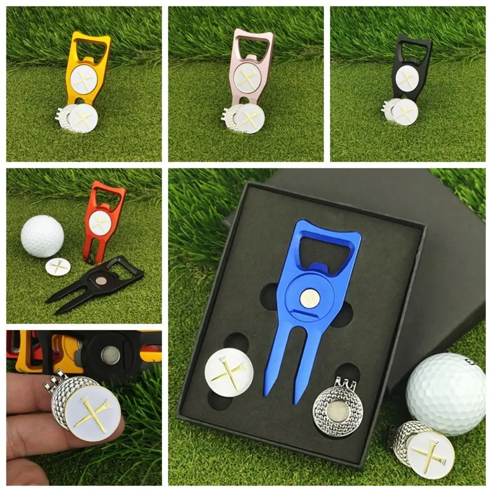 Set spidol garpu hijau multifungsi, Set spidol topi Golf klip bola Golf kreatif multifungsi