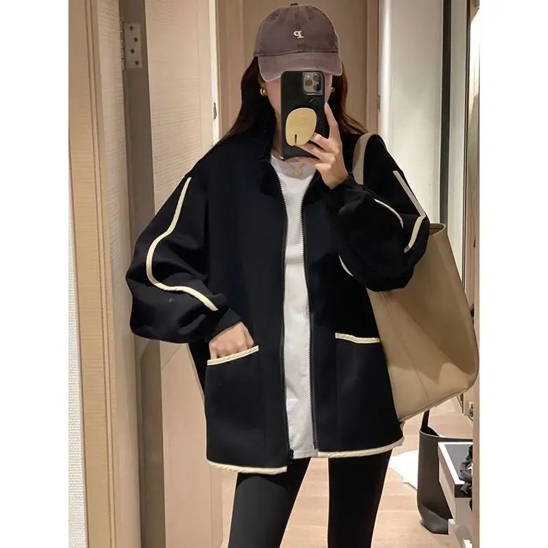 Sudaderas con capucha a rayas para mujer, con cremallera, media universidad, fiesta navideña, elegancia, apliques coloridos, luz para todas las estaciones, hermosa