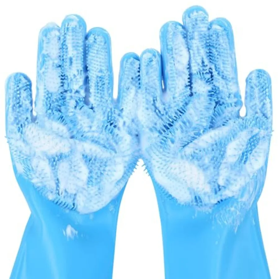 

Pet Grooming Gloves - Heat Resistant Silicone Gloves with High-Density Teeth, Enhanced Five Finger Design for Bathing and Massa