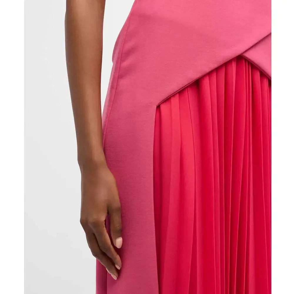 Robe de soirée rose longueur genou, jupe trapèze plissée, tenue de soirée pour occasions spéciales, Arabie saoudite, 2024, Newnsy002