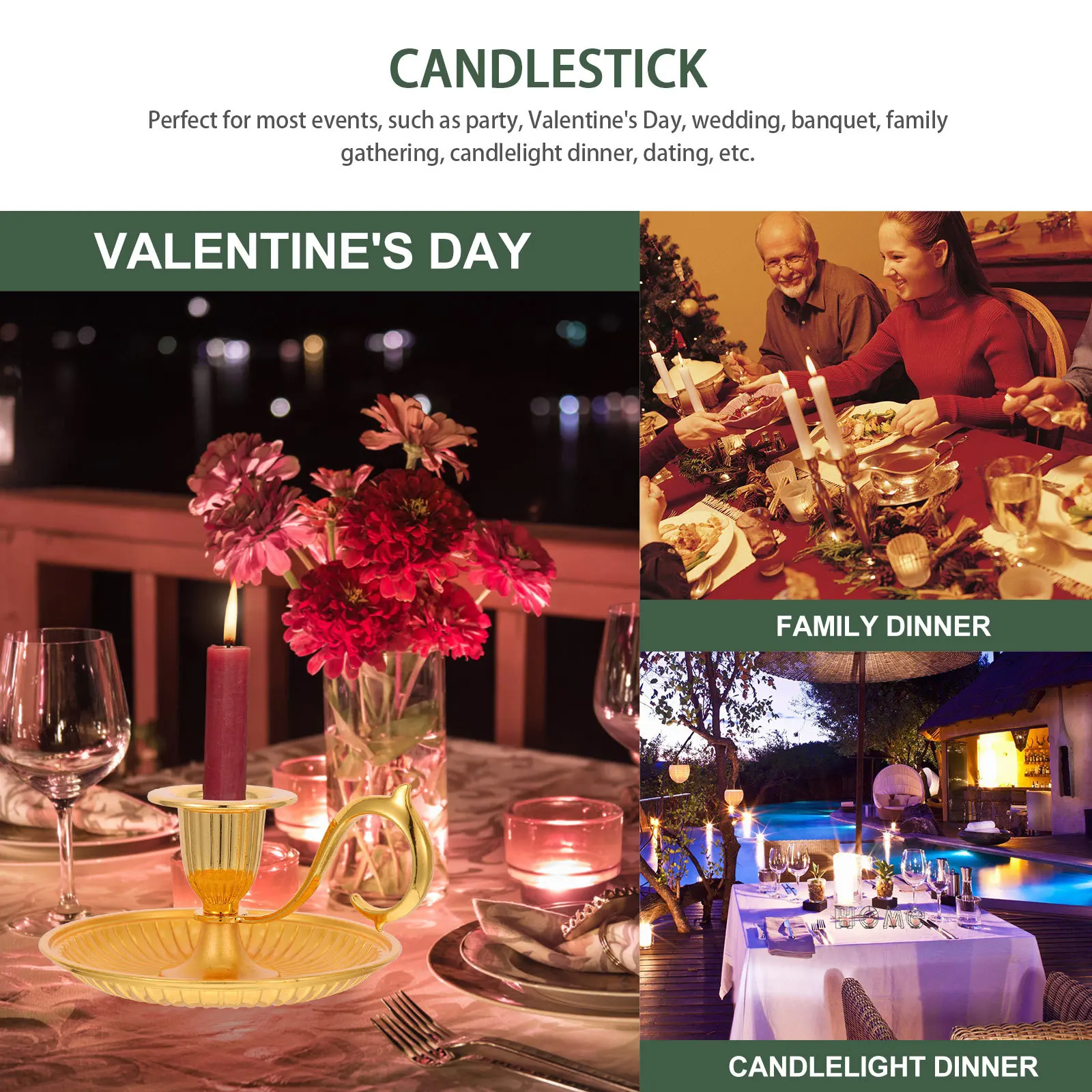 

Retro Holder Vintage Metal Taper Candlestick Tabletop Decorative Stand For Wedding Party Holiday Home Desktop Base