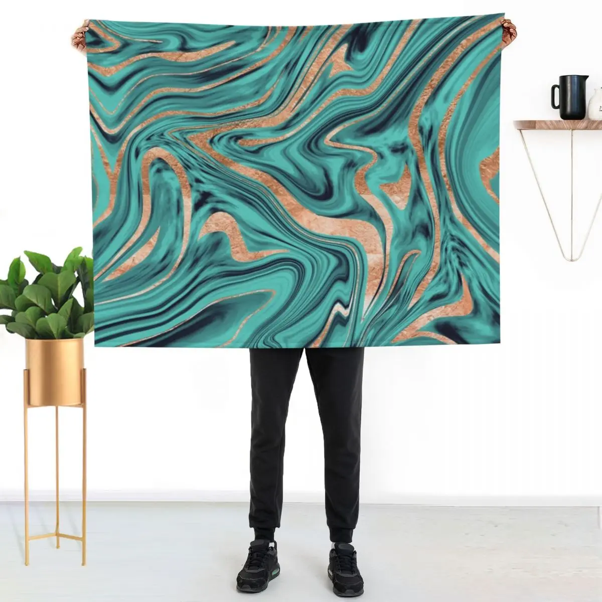 Soft Turquoise Rose Gold Marble #1 #decor #art Throw Blanket Beach Furry Decorative Sofas Blankets For Bed Sofas Blankets