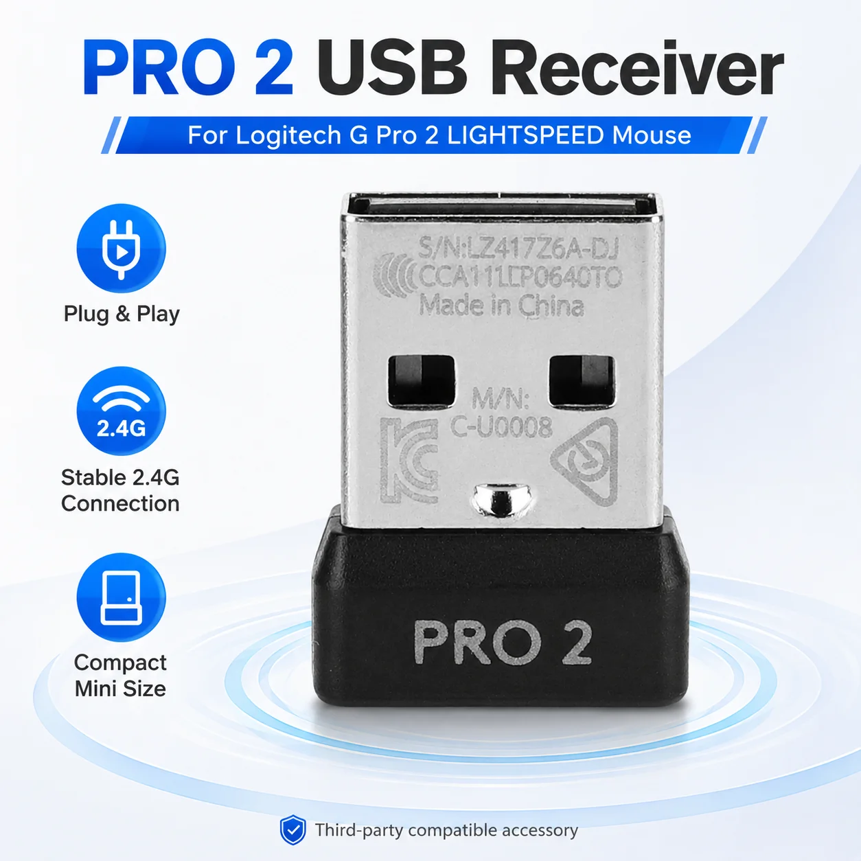 For Logitech G Pro 2 LIGHTSPEED USB Receiver 2.4G Wireless Mouse Replacement Dongle Mini Adapter Gaming Mouse Accessories