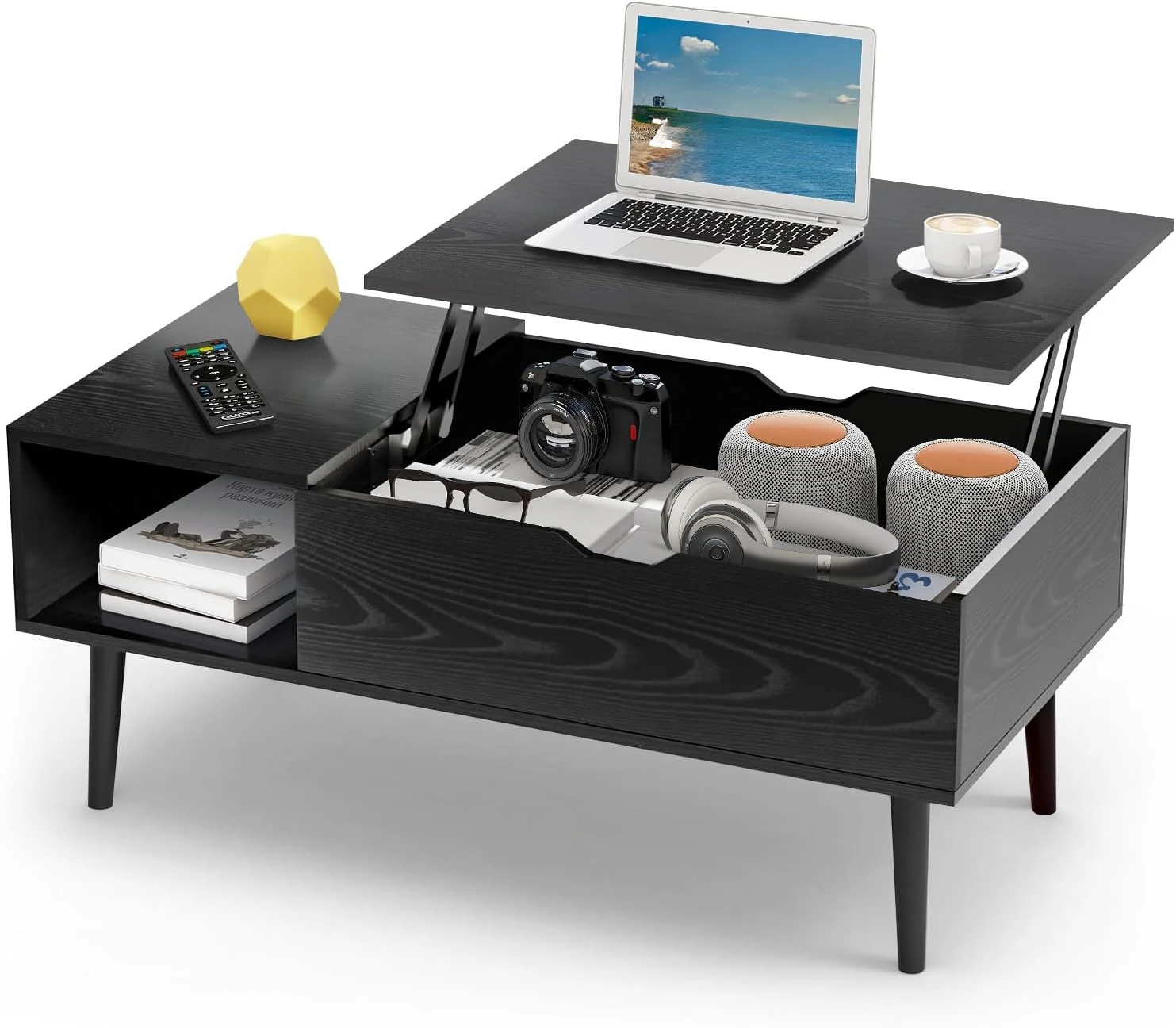 Lift Top Coffee Tables for Living Room, Small Modern Wooden Center Tables with Storage Shelf and Hidden Compartment